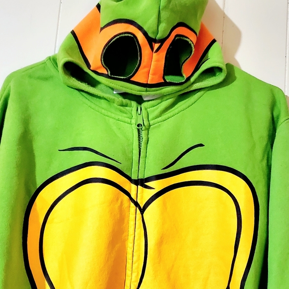 NINJA TURTLES HOODED SWEATER W/ EYEHOLES. MENS Sz:XL MICHAELANGELO. NICKELODEON - Picture 2 of 11